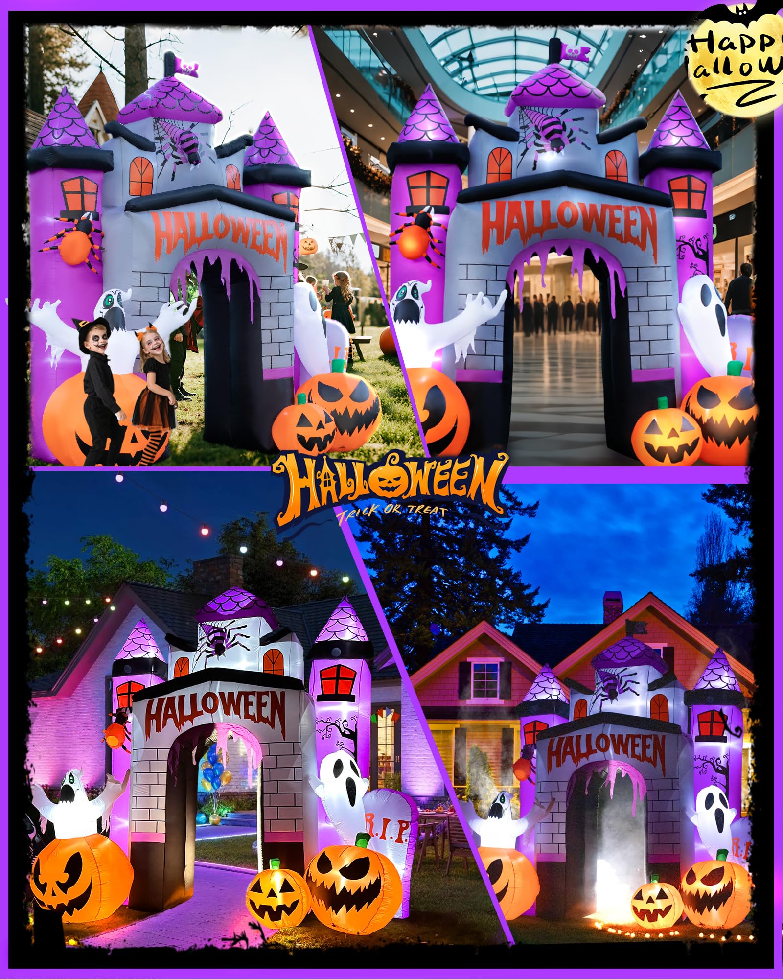 Halloween Inflatable Castle Archway with LED Lights