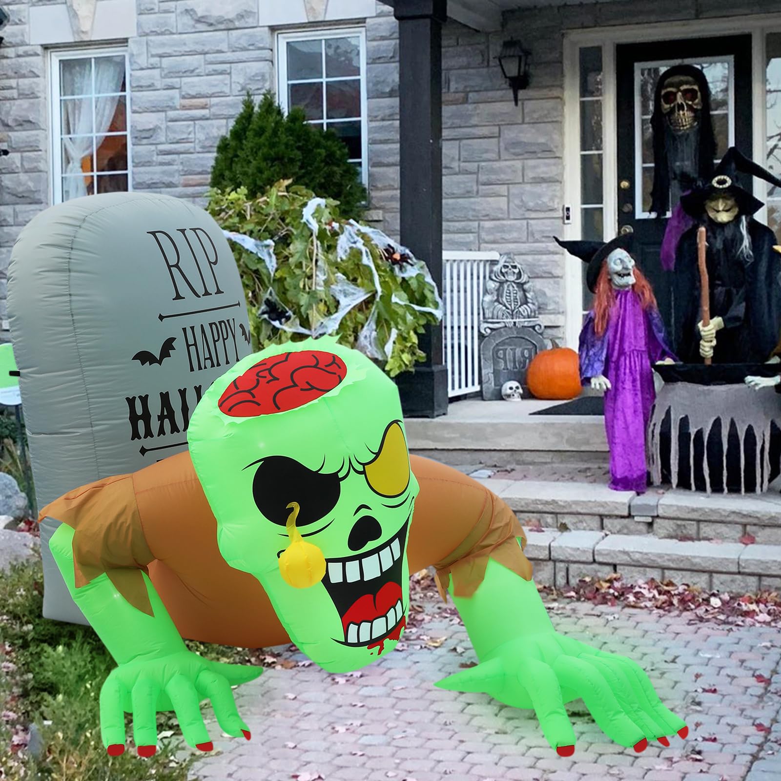 Inflatable Halloween Zombie Tombstone with LED Lights