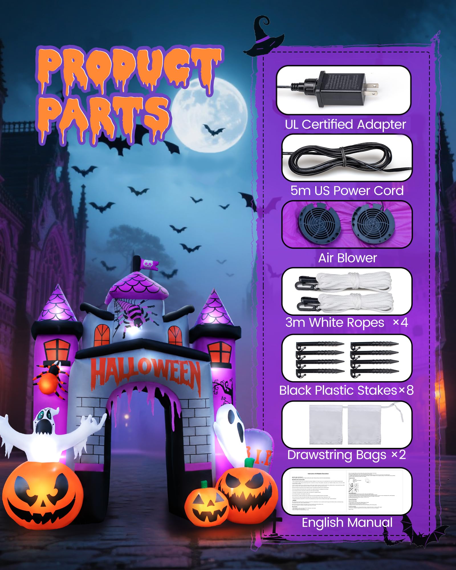 Halloween Inflatable Castle Archway with LED Lights