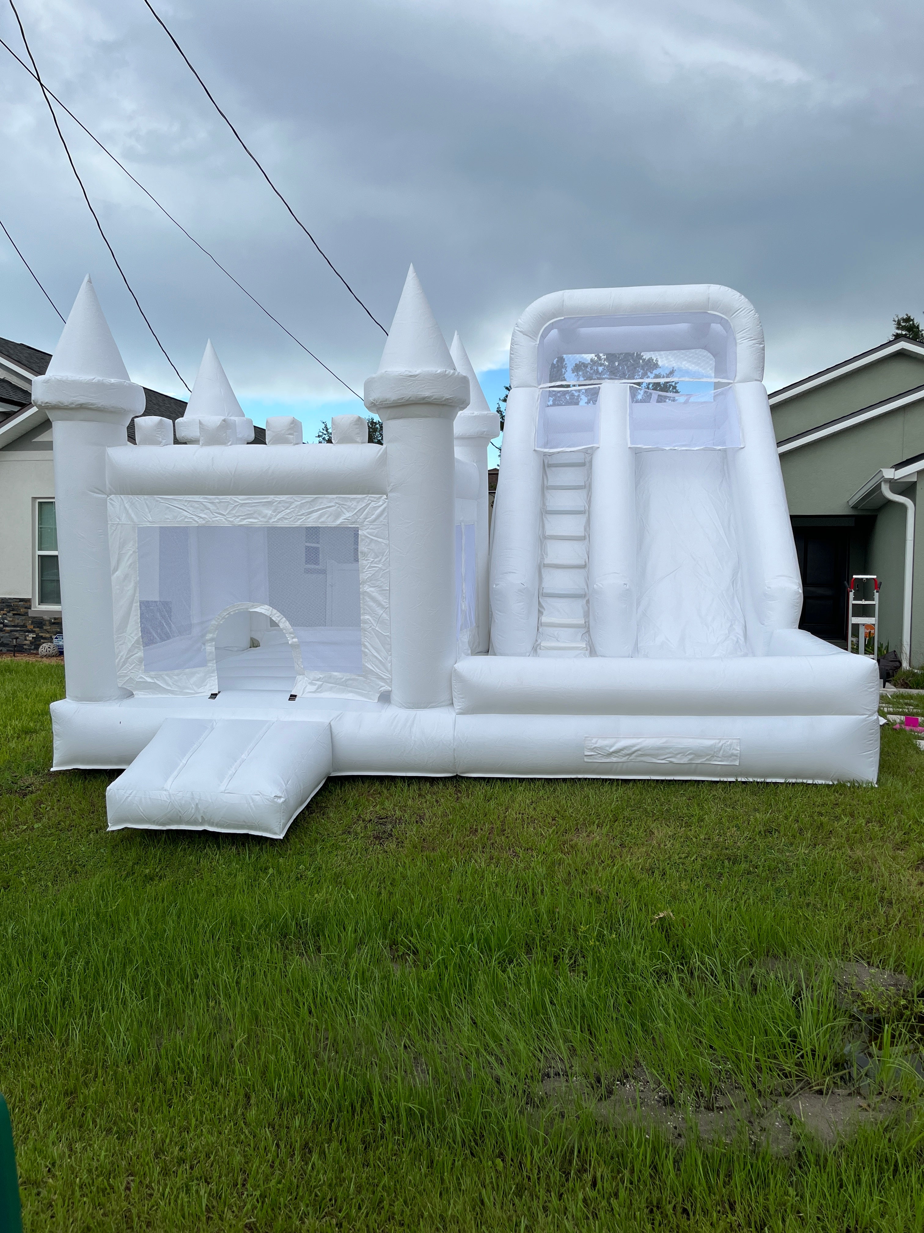 Inflatable White Bounce House with Pool and Slide