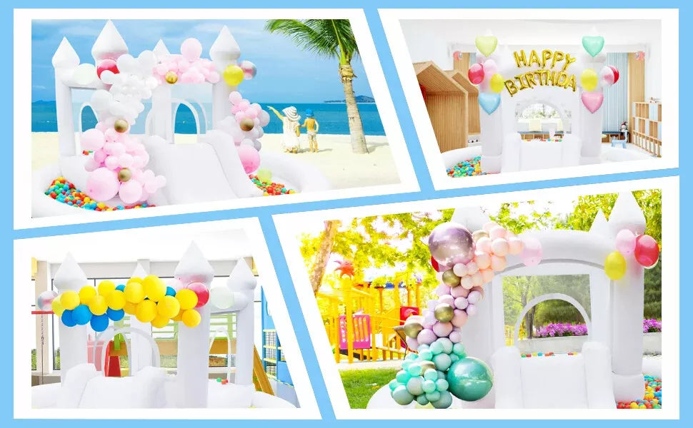 Maison gonflable blanche pour enfants avec toboggan