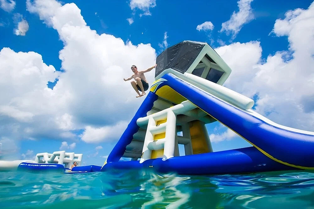 Inflatable Water Park Trampoline with Triangle Slide