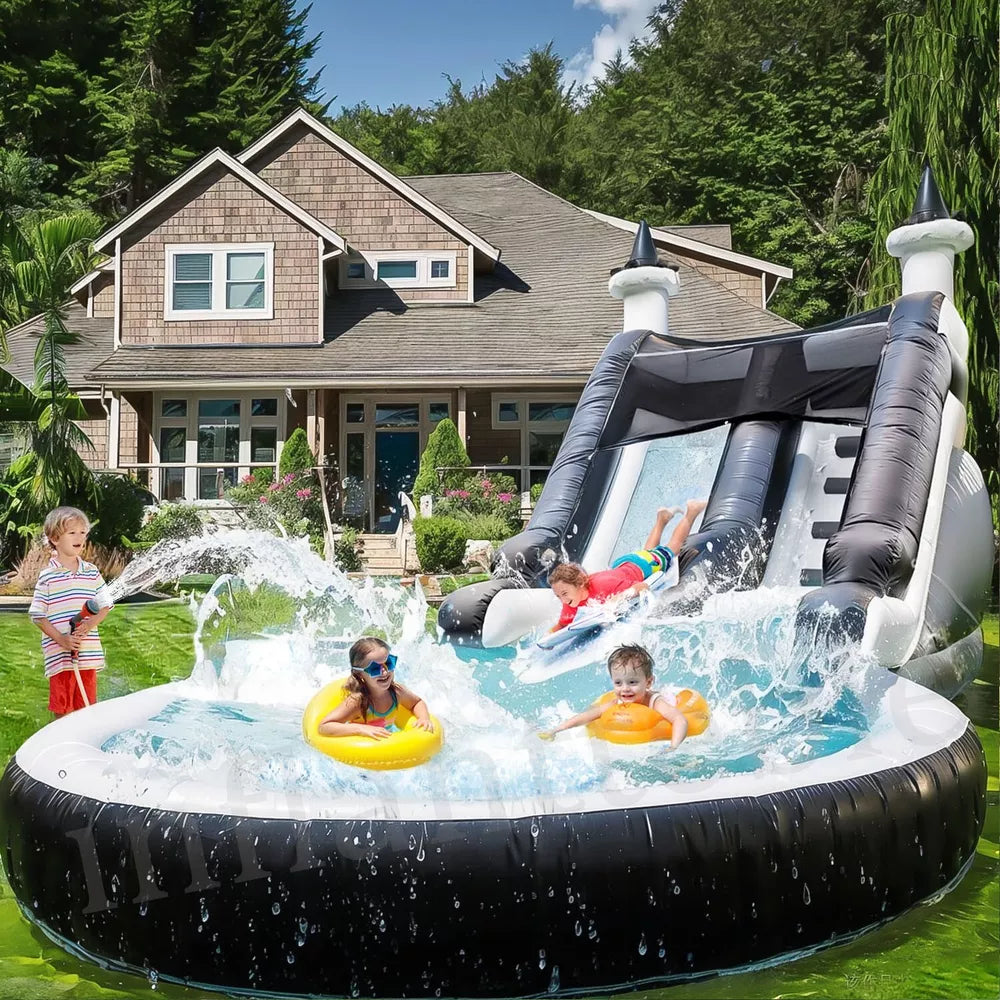 Toboggan aquatique gonflable avec pataugeoire pour enfants