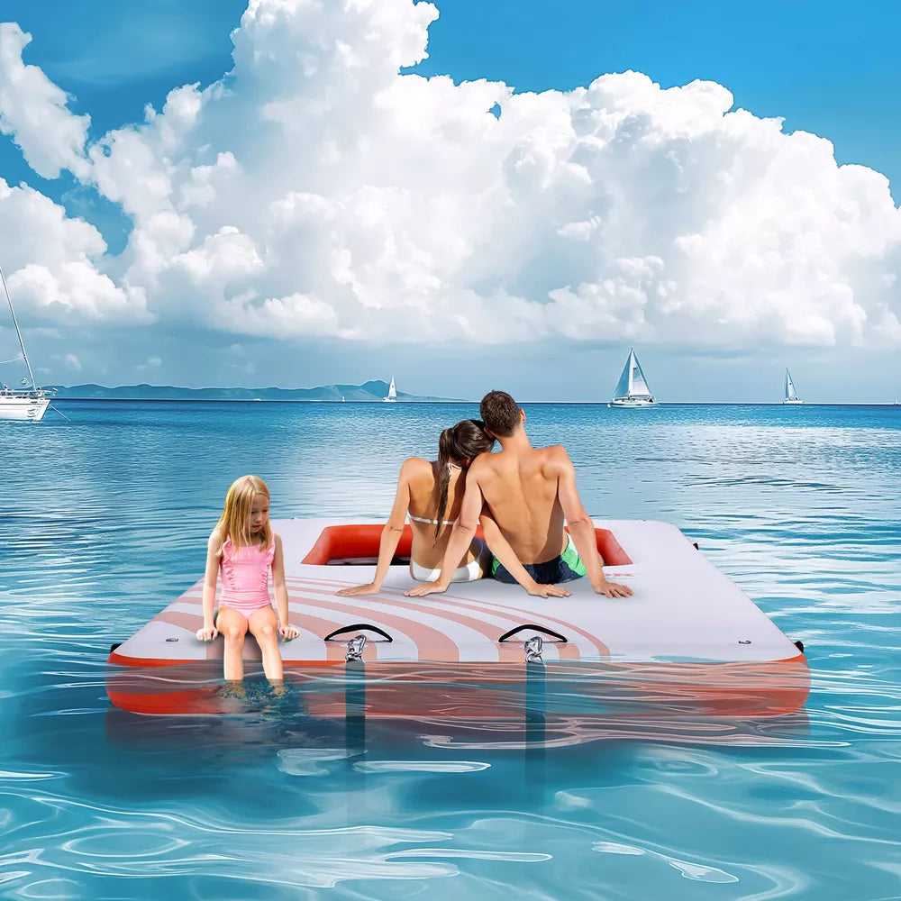 15x6.5 FT Inflatable Floating Dock with 4x6 FT Mesh Pool