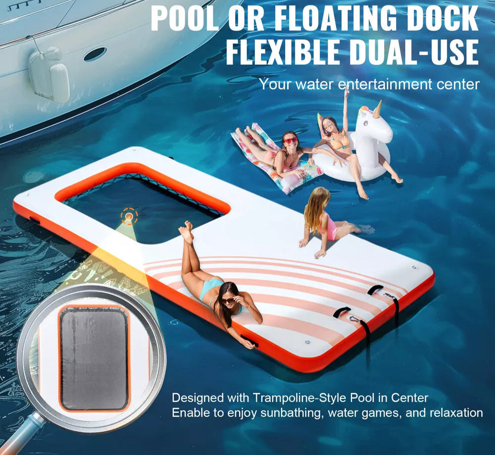 15x6.5 FT Inflatable Floating Dock with 4x6 FT Mesh Pool