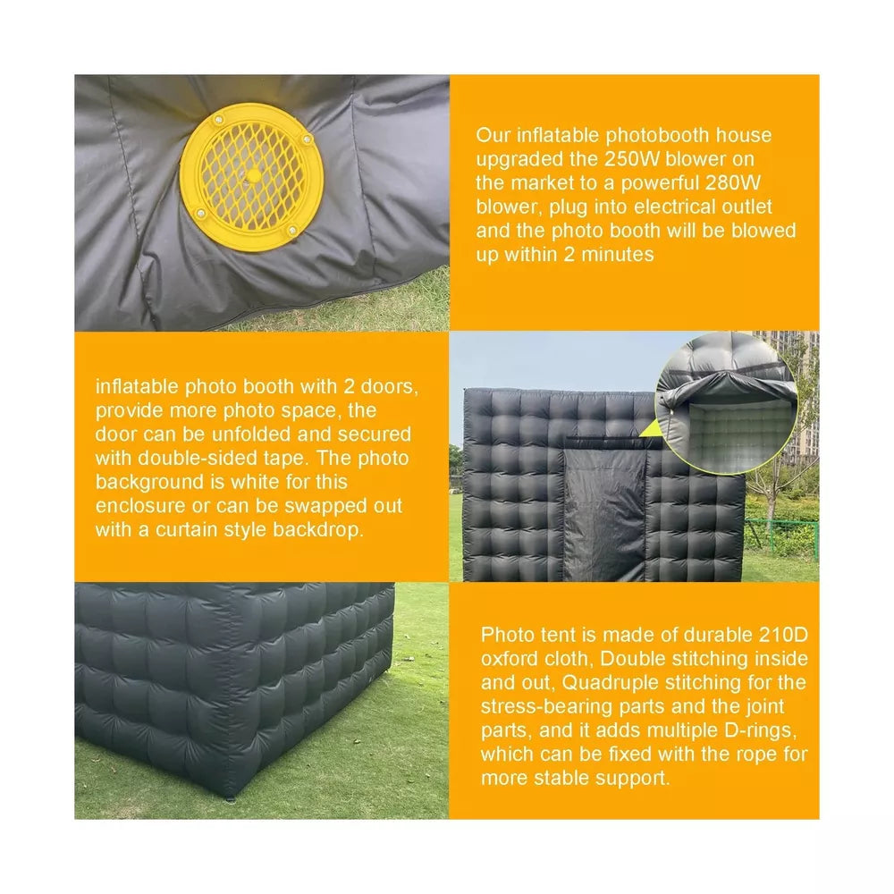 Inflatable Photo Booth, 8.2 x 8.2FT Portable with 16-Color LED Dimmable Lighting