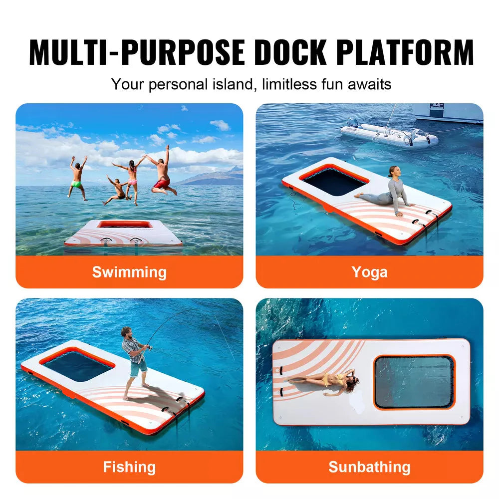 15x6.5 FT Inflatable Floating Dock with 4x6 FT Mesh Pool