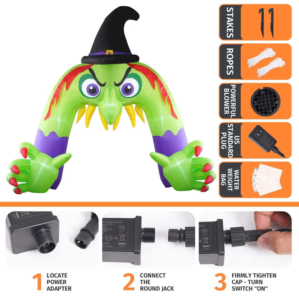 Halloween Inflatable Witch Archway with LED Lights