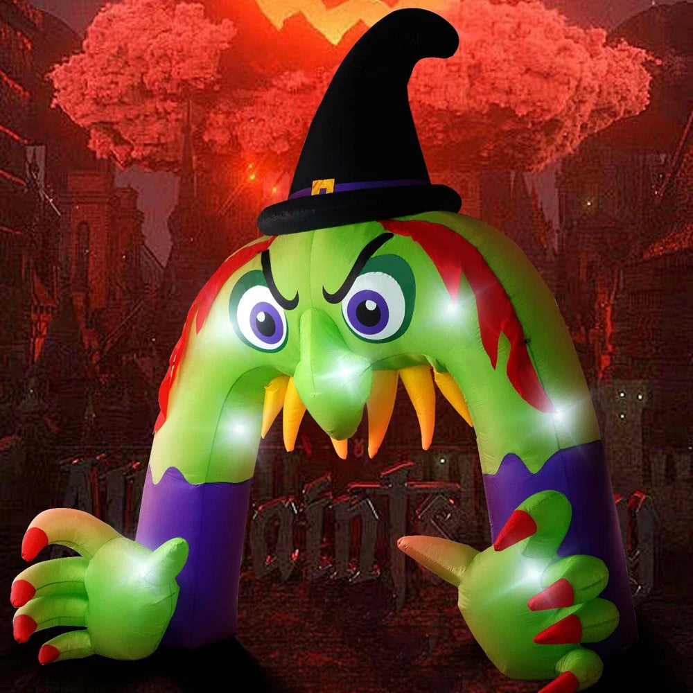 Halloween Inflatable Witch Archway with LED Lights