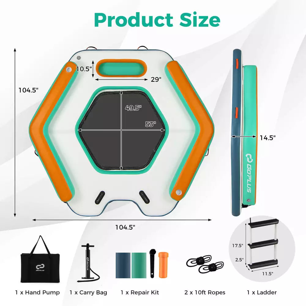 Quai flottant gonflable de 8,7 pieds avec échelle amovible et salon de bain en filet