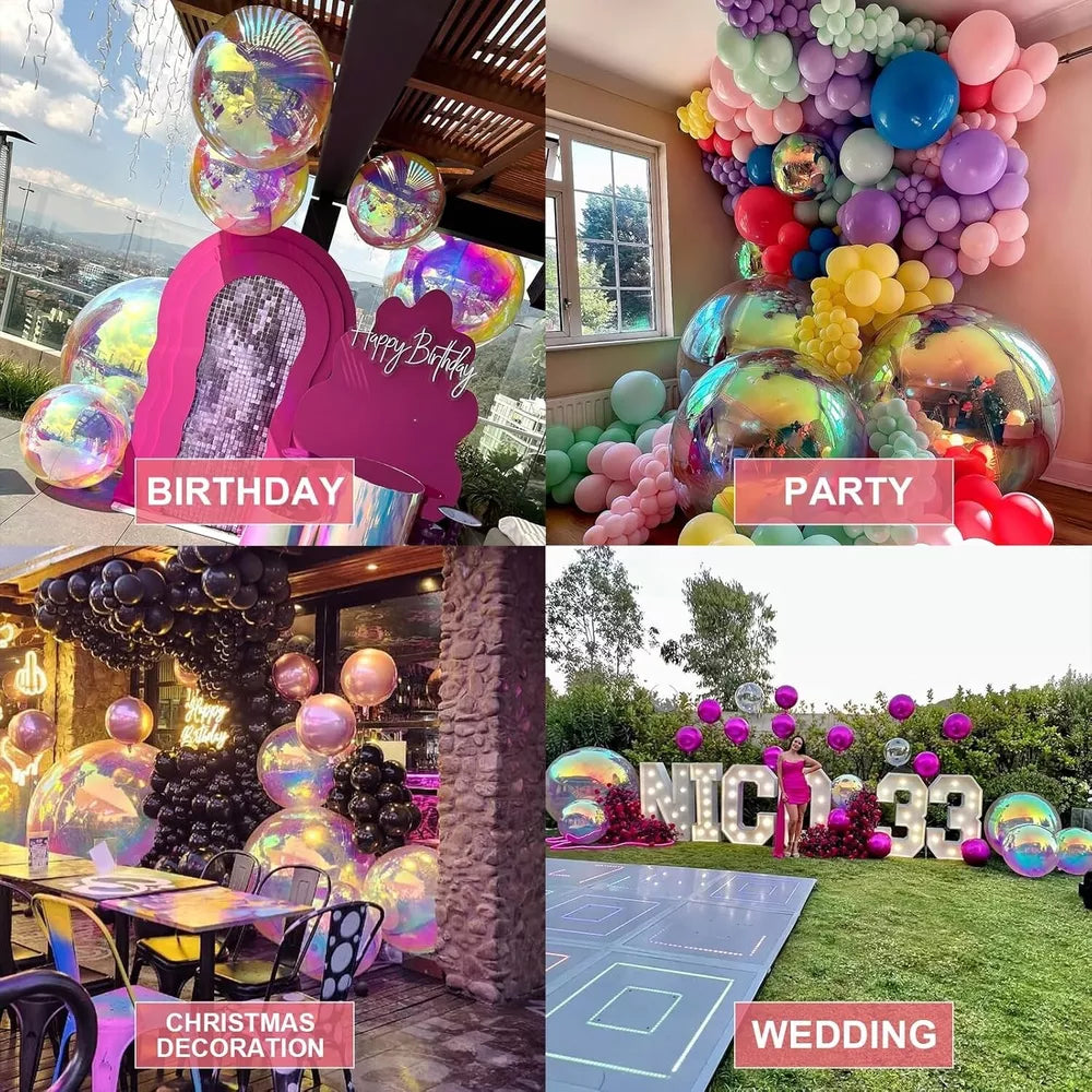6 Stück aufblasbare schillernde Spiegelkugeln zum Aufhängen für Party- und Eventdekoration mit Pumpe