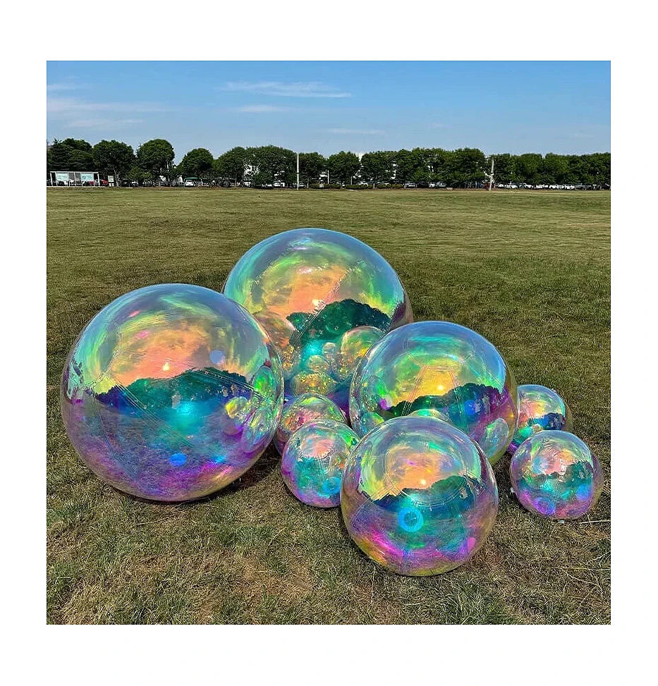 6 Stück aufblasbare schillernde Spiegelkugeln zum Aufhängen für Party- und Eventdekoration mit Pumpe