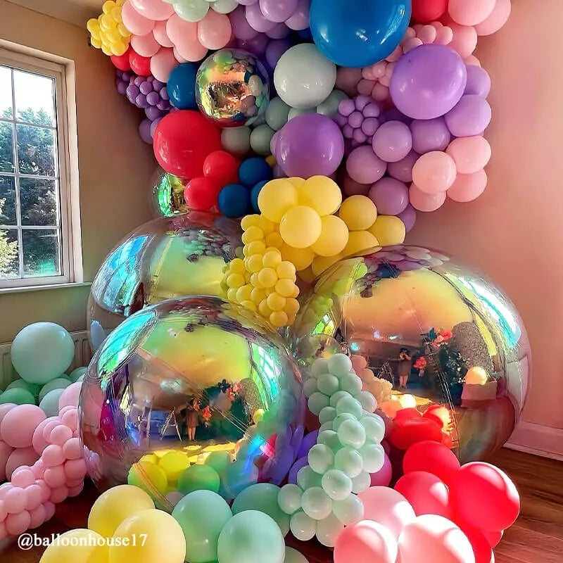 6 Stück aufblasbare schillernde Spiegelkugeln zum Aufhängen für Party- und Eventdekoration mit Pumpe