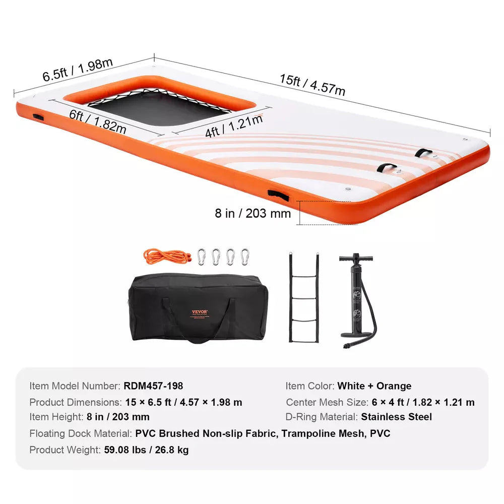 15x6.5 FT Inflatable Floating Dock with 4x6 FT Mesh Pool