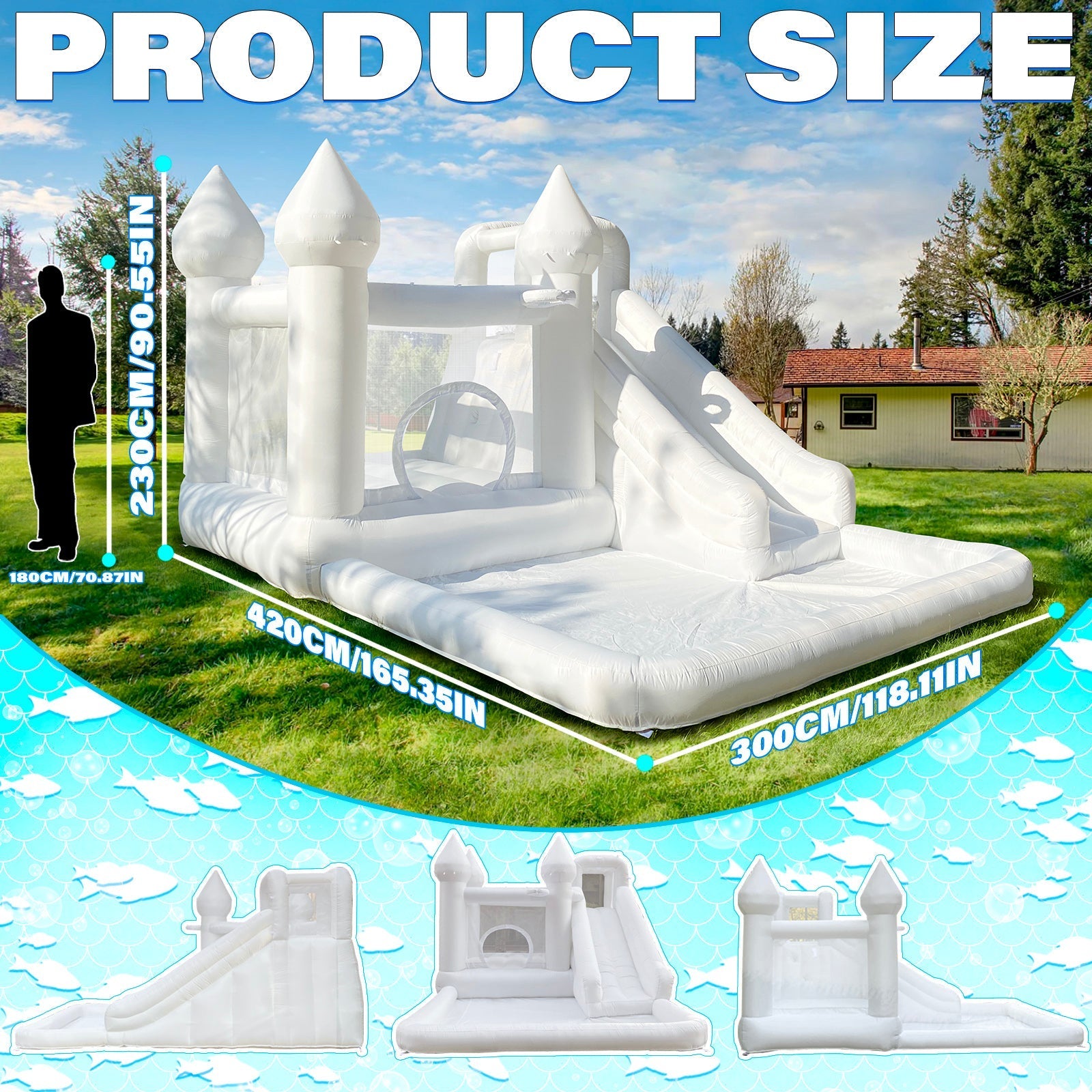 White Bounce House with Slide and Ball Pit