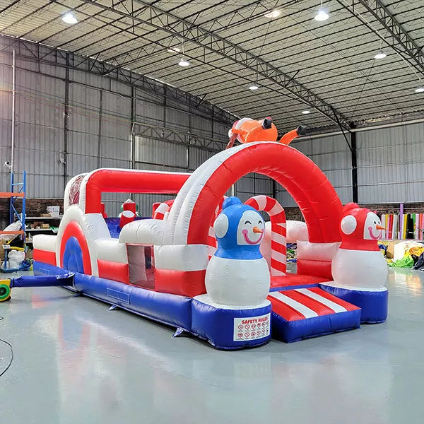 Inflatable Obstacle Course with Snowman Theme for Kids