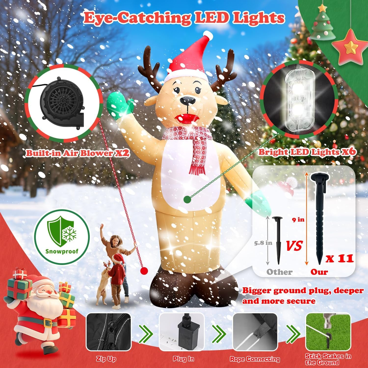20FT Christmas Giant Inflatable Outdoor Decorations, Blow Up Reindeer Yard Decoration, Xmas Decor Build-in LED Lights for Garden Lawn Yard Porch Holiday Party
