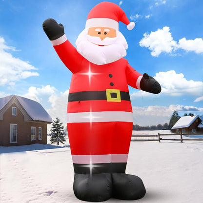 12 FT Giant Christmas Inflatable Santa Claus Outdoor Decoration, Cute Santa Tilting His Head and Waving Hand, Outside Waterproof Xmas Decor for Lawn Yard Patio Garden Holiday Party Porch Home