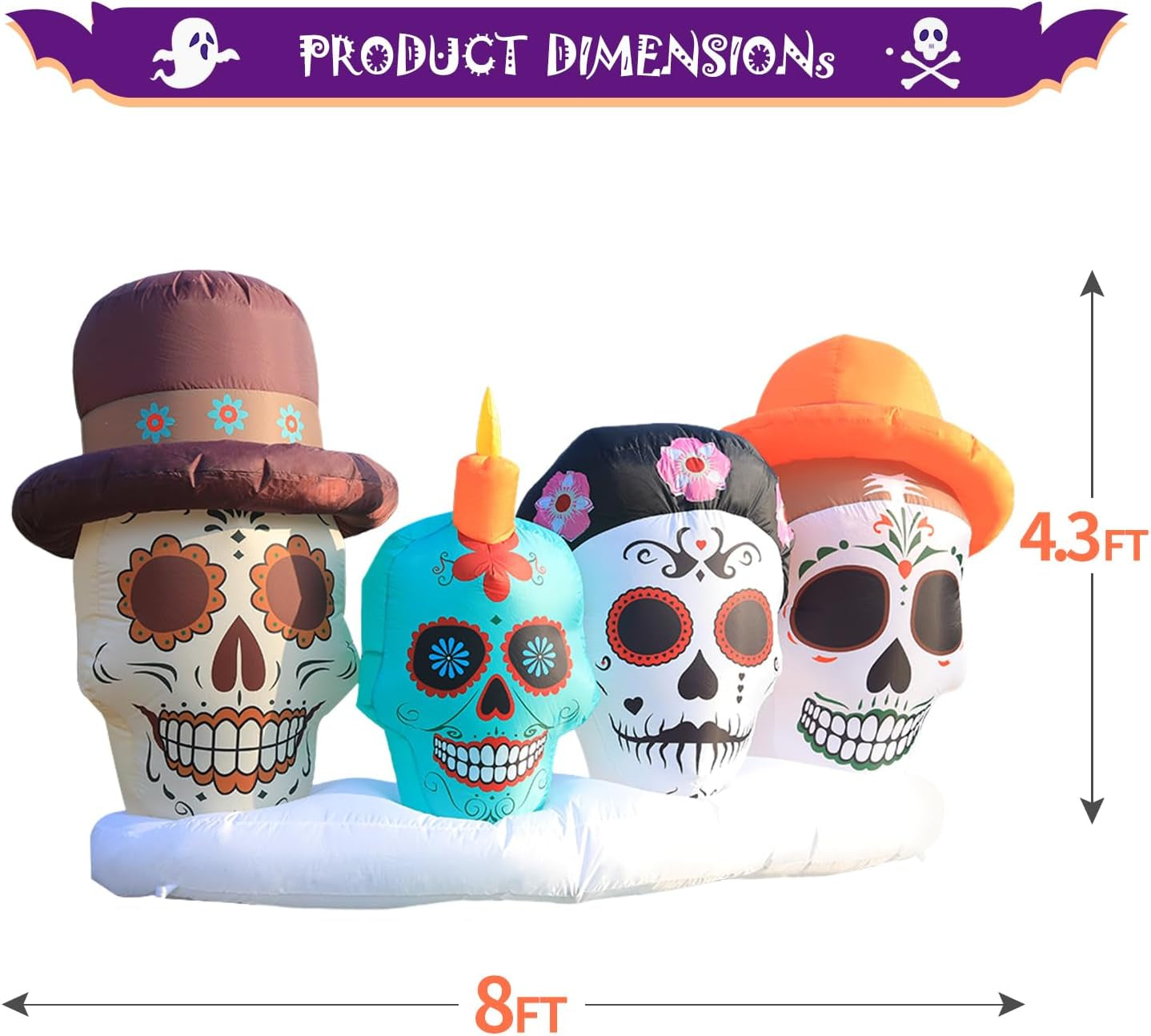 Halloween Inflatable Blow Up Decorations, Dia de Los Muertos 8FT Day of Dead Catrina Skulls, Built-in LEDs for Holiday Party, Garden, Lawn, Yard, Patio Décor