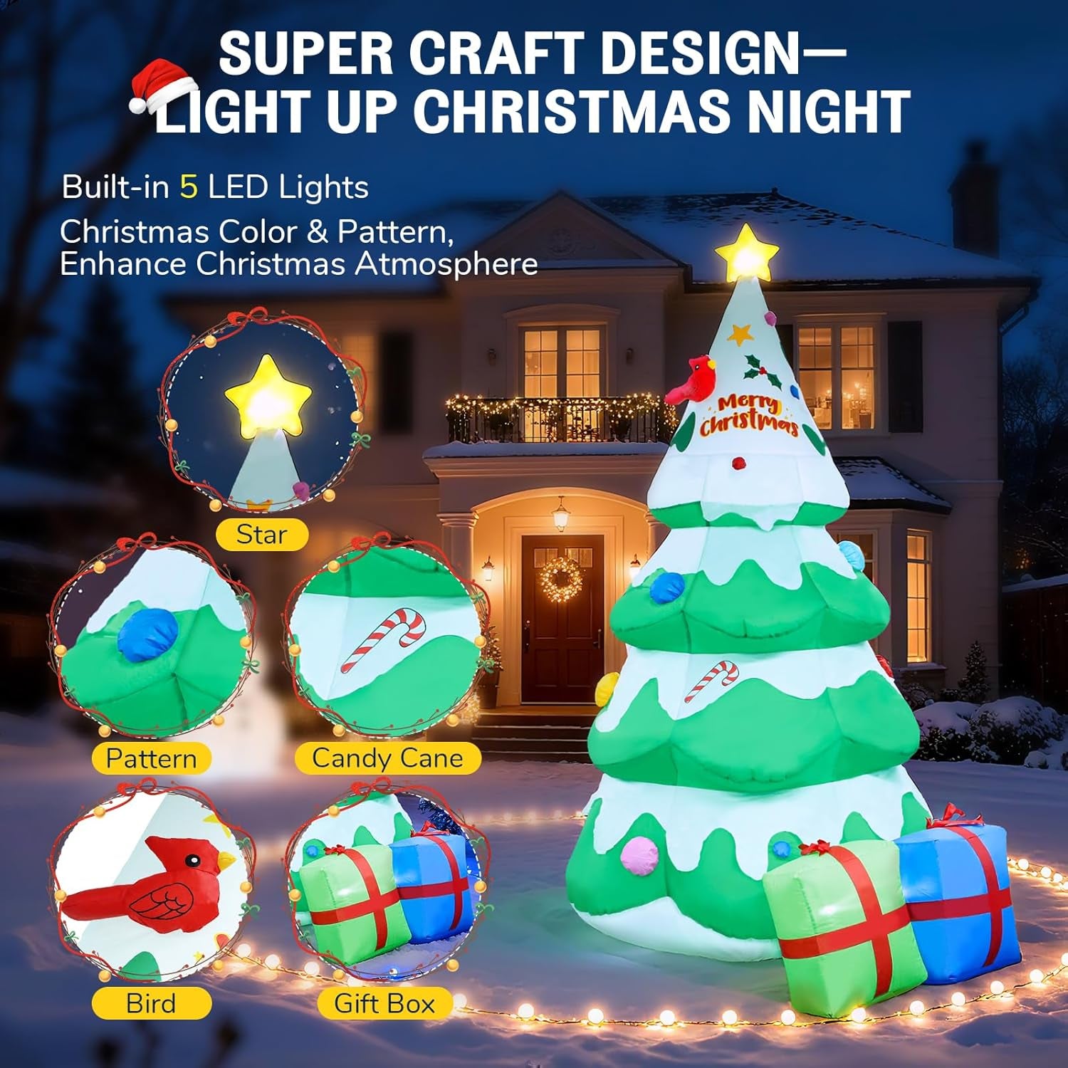 8 FT Christmas Inflatables Tree Decorations Outdoor - Blow Up Christmas Decorations Outdoor Yard Garden Lawn & Indoor Xmas Holiday Party - Inflatable Christmas Tree with LED Lights top Star
