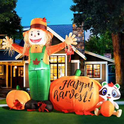 6ft Tall LED Lighted Inflatable Scarecrow and Pumpkin – Halloween Thanksgiving Fall Yard Decoration with Built-in Lights – Outdoor Blow Up Decor for Lawn, Garden, Party