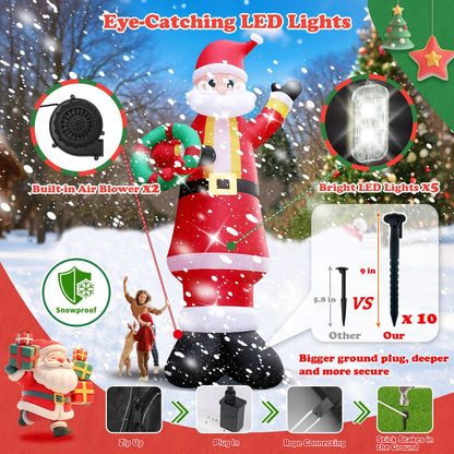 20FT Christmas Giant Inflatable Outdoor Decorations, Blow Up Santa Claus Yard Decoration, Xmas Decor Build-in LED Lights for Garden Lawn Yard Porch Holiday Party