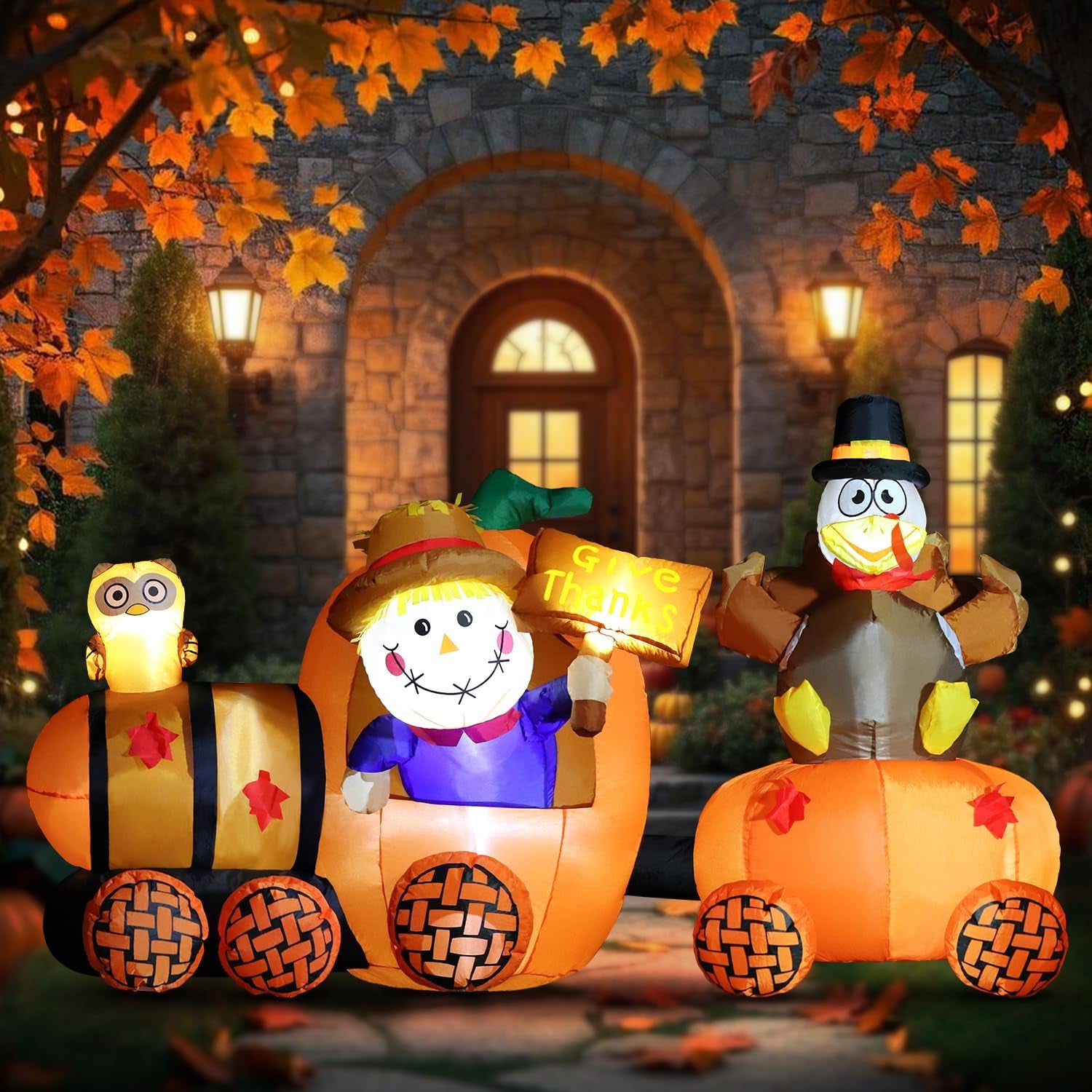 6ft Tall LED Lighted Inflatable Scarecrow and Pumpkin – Halloween Thanksgiving Fall Yard Decoration with Built-in Lights – Outdoor Blow Up Decor for Lawn, Garden, Party