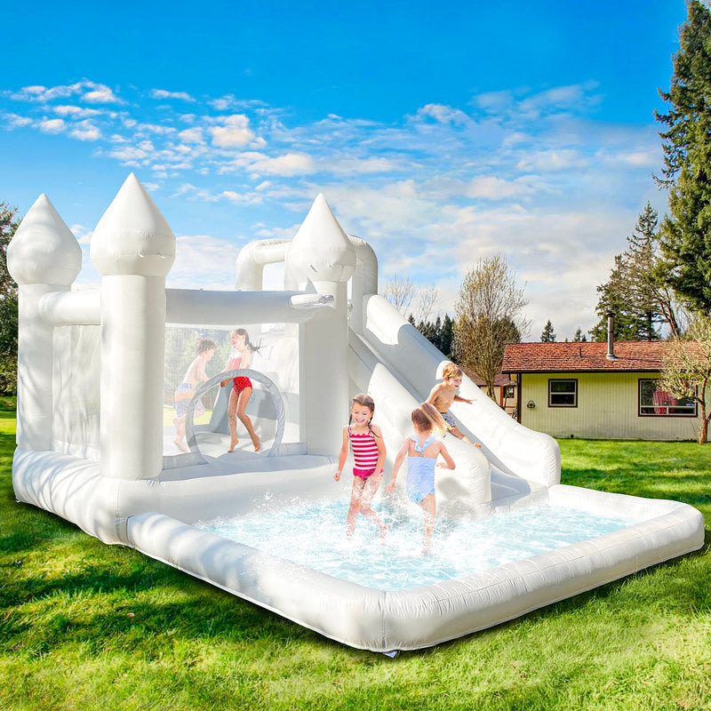 White Bounce House with Slide and Ball Pit