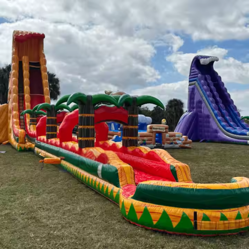 Toboggan aquatique tropical gonflable avec piscine