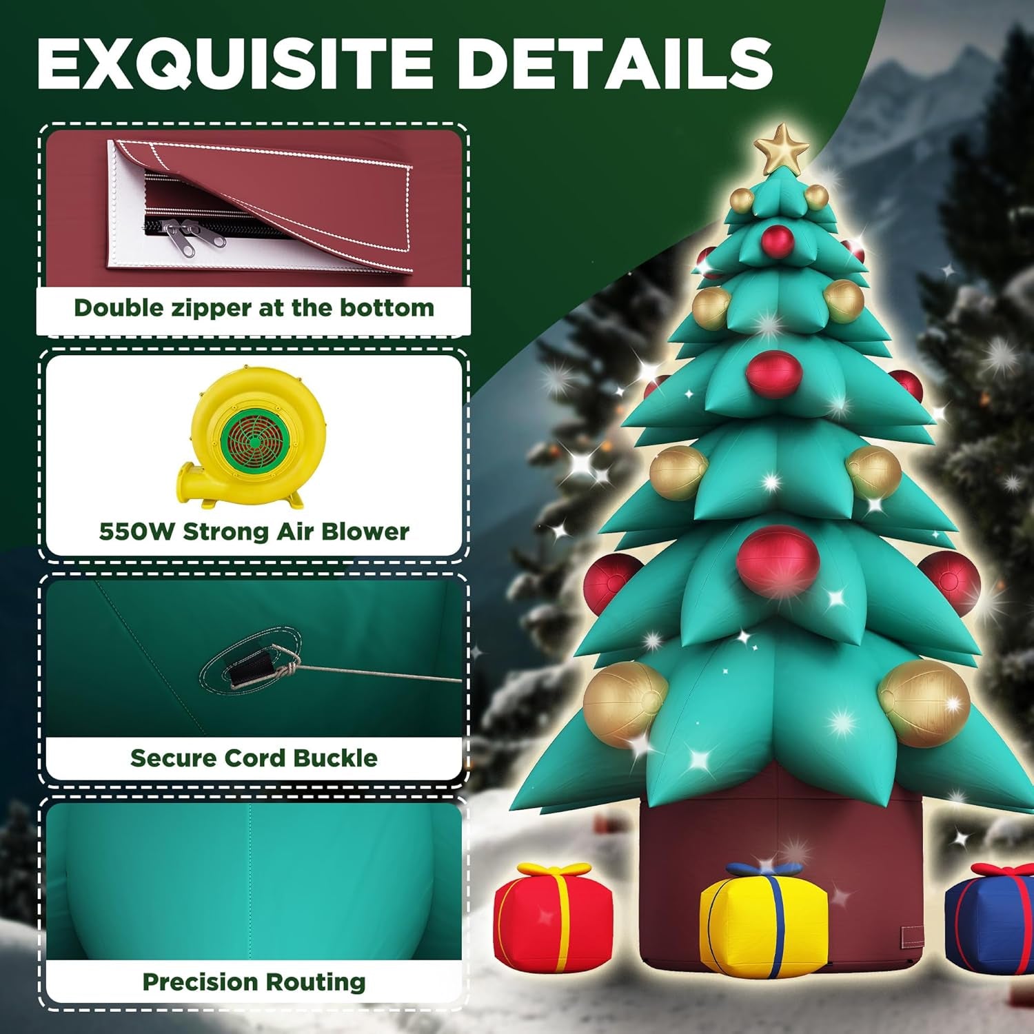 20 FT Inflatable Christmas Tree with LED Lights, Giant Blow Up Outdoor Decoration, Oxford Cloth Material, Including Blower and Gift Boxes, Suitable for Event Parties, Commercial Activity