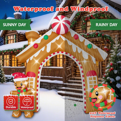 10FT Christmas Inflatable Archway Outdoor Decorations, Giant Blow Up Gingerbread House and Man Arch Yard Decoration, Xmas Decor Build-in LED Lights for Garden Lawn Yard Porch Holiday Party