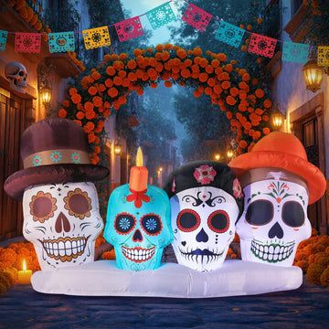 Halloween Inflatable Blow Up Decorations, Dia de Los Muertos 8FT Day of Dead Catrina Skulls, Built-in LEDs for Holiday Party, Garden, Lawn, Yard, Patio Décor