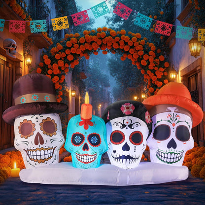Halloween Inflatable Blow Up Decorations, Dia de Los Muertos 8FT Day of Dead Catrina Skulls, Built-in LEDs for Holiday Party, Garden, Lawn, Yard, Patio Décor