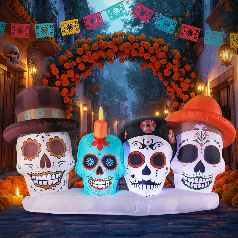 Halloween Inflatable Blow Up Decorations, Dia de Los Muertos 8FT Day of Dead Catrina Skulls, Built-in LEDs for Holiday Party, Garden, Lawn, Yard, Patio Décor