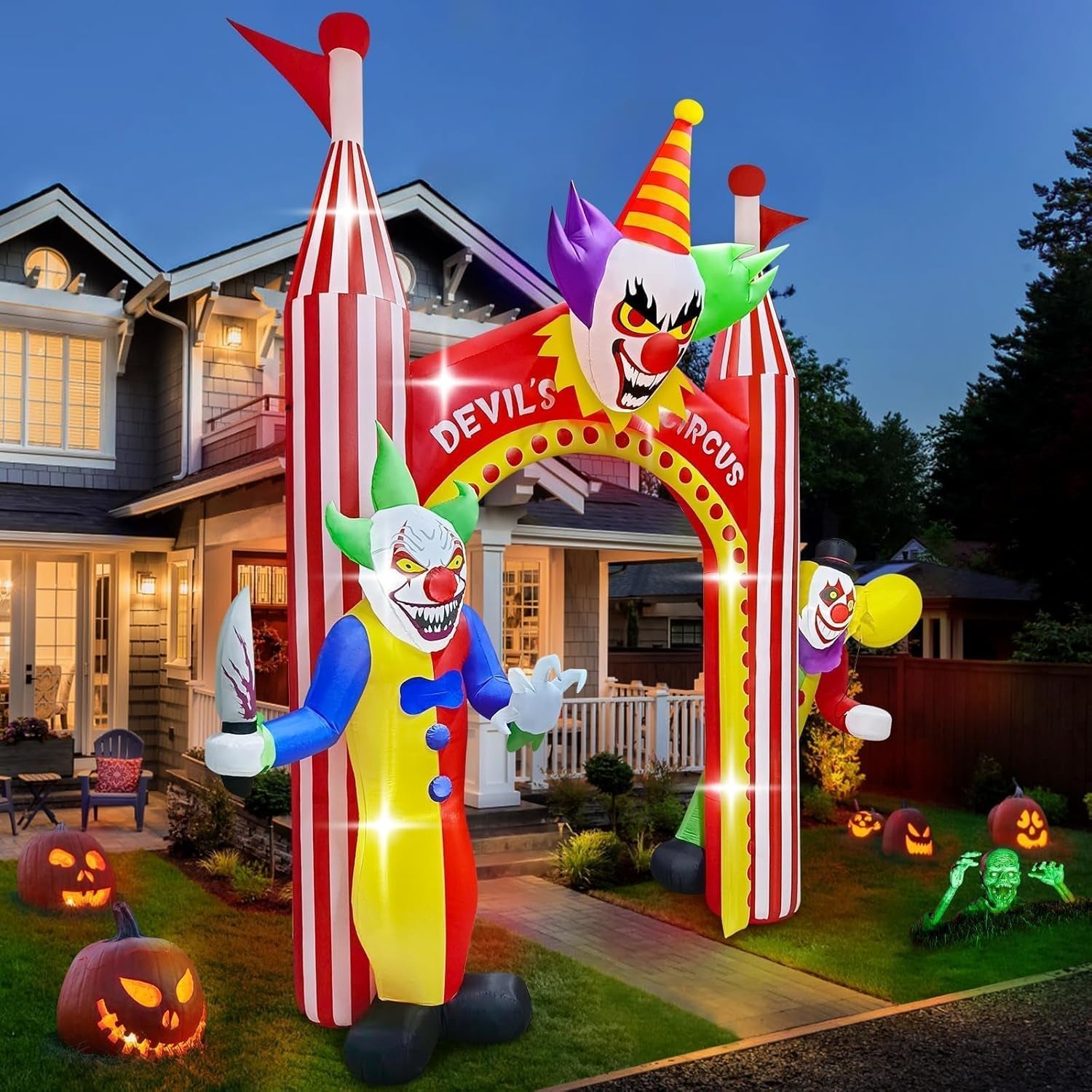 12 FT Halloween Inflatables Clown Archway Outdoor Decorations, Giant Clown Arch Blow Up Yard Decorations Scary Inflatable with Build-in Lights for Yard Garden Lawn Indoor Outdoor Decor