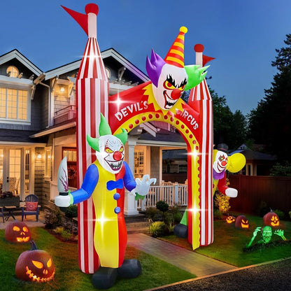 12 FT Halloween Inflatables Clown Archway Outdoor Decorations, Giant Clown Arch Blow Up Yard Decorations Scary Inflatable with Build-in Lights for Yard Garden Lawn Indoor Outdoor Decor