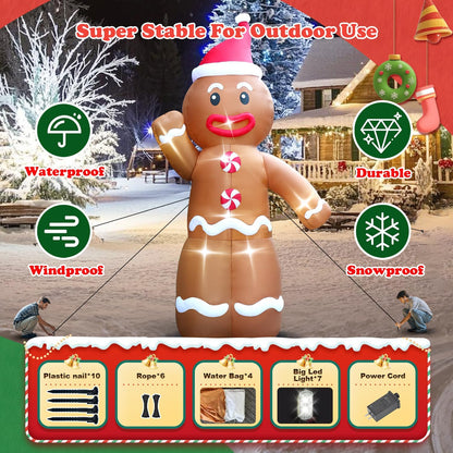 20FT Christmas Giant Inflatable Outdoor Decorations, Blow Up Gingerbread Man Yard Decoration, Xmas Decor Build-in LED Lights for Garden Lawn Yard Porch Holiday Party