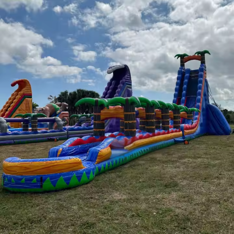 Toboggan aquatique tropical gonflable avec piscine