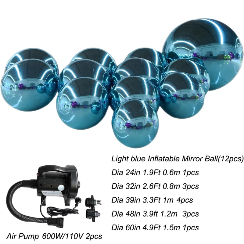 Glitzy Sphere Light Blue Inflatable Mirror Balls