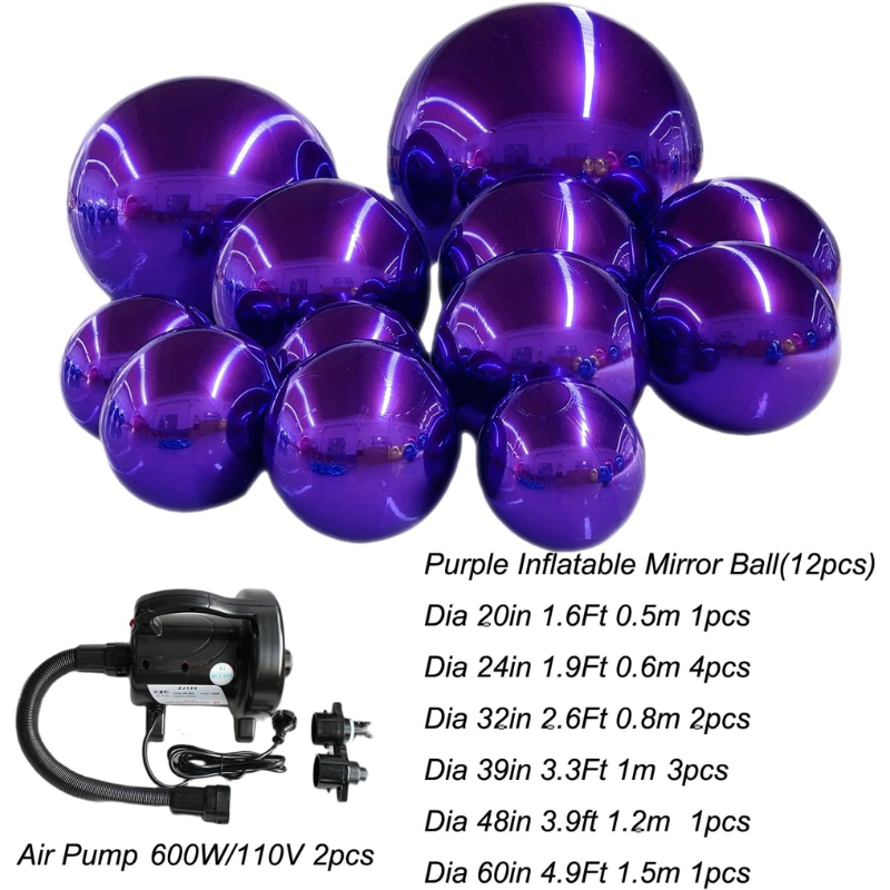 Aufblasbare Spiegelkugeln in leuchtendem Violett