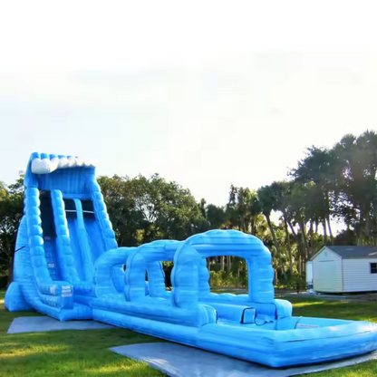 Monster Wave Blue Inflatable Slide with Pool