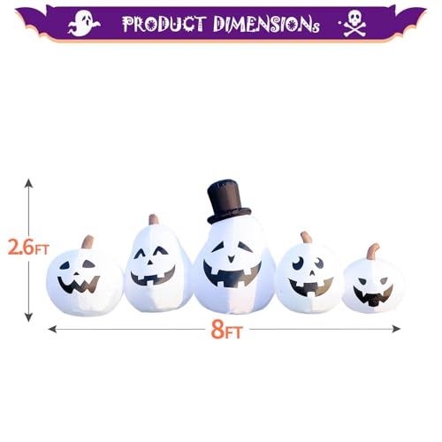 Long Halloween Inflatable White Pumpkin Built for Outdoor Displays