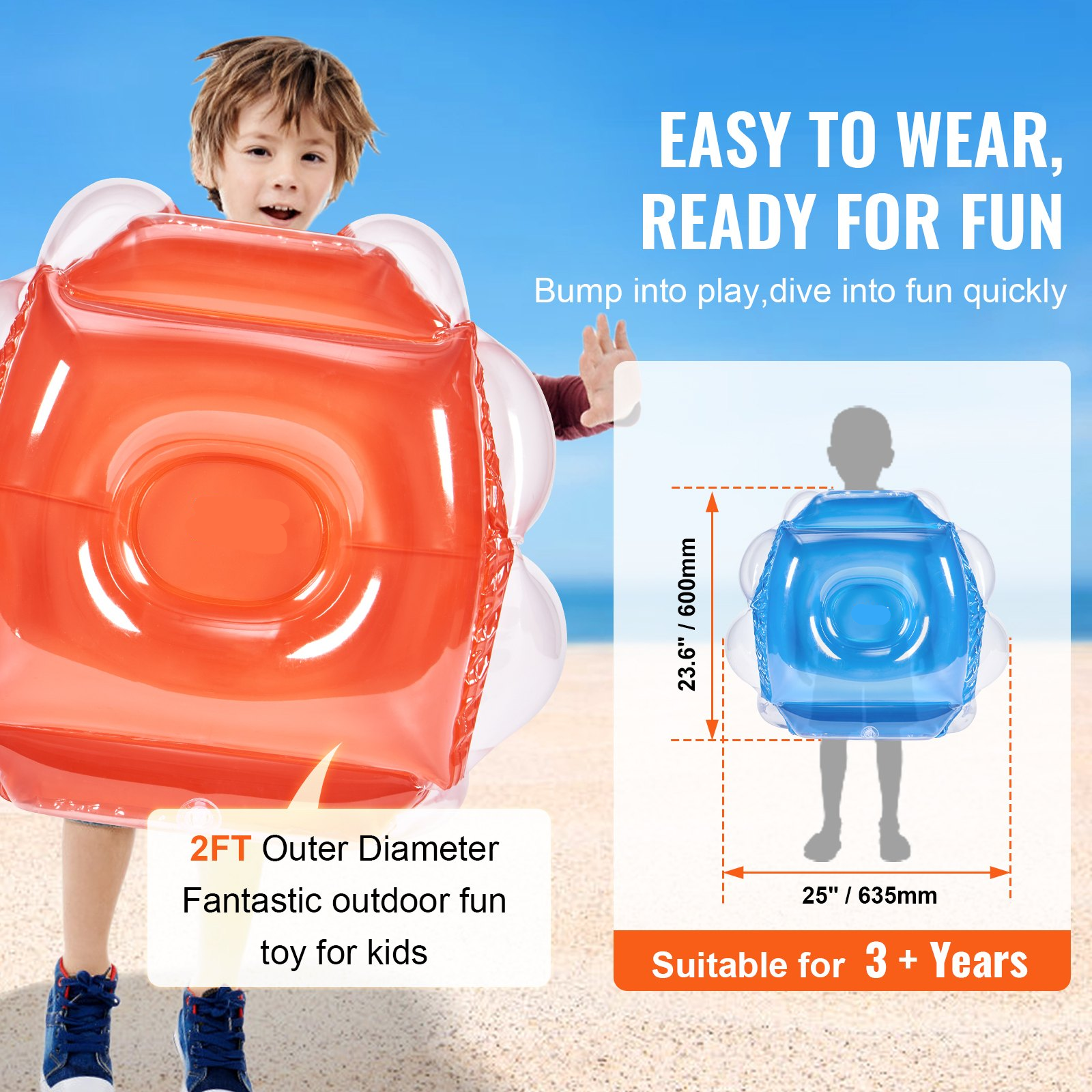 Inflatable Bumper Balls 2-Pack, 2FT/0.6M Body Zorb Balls for Kids