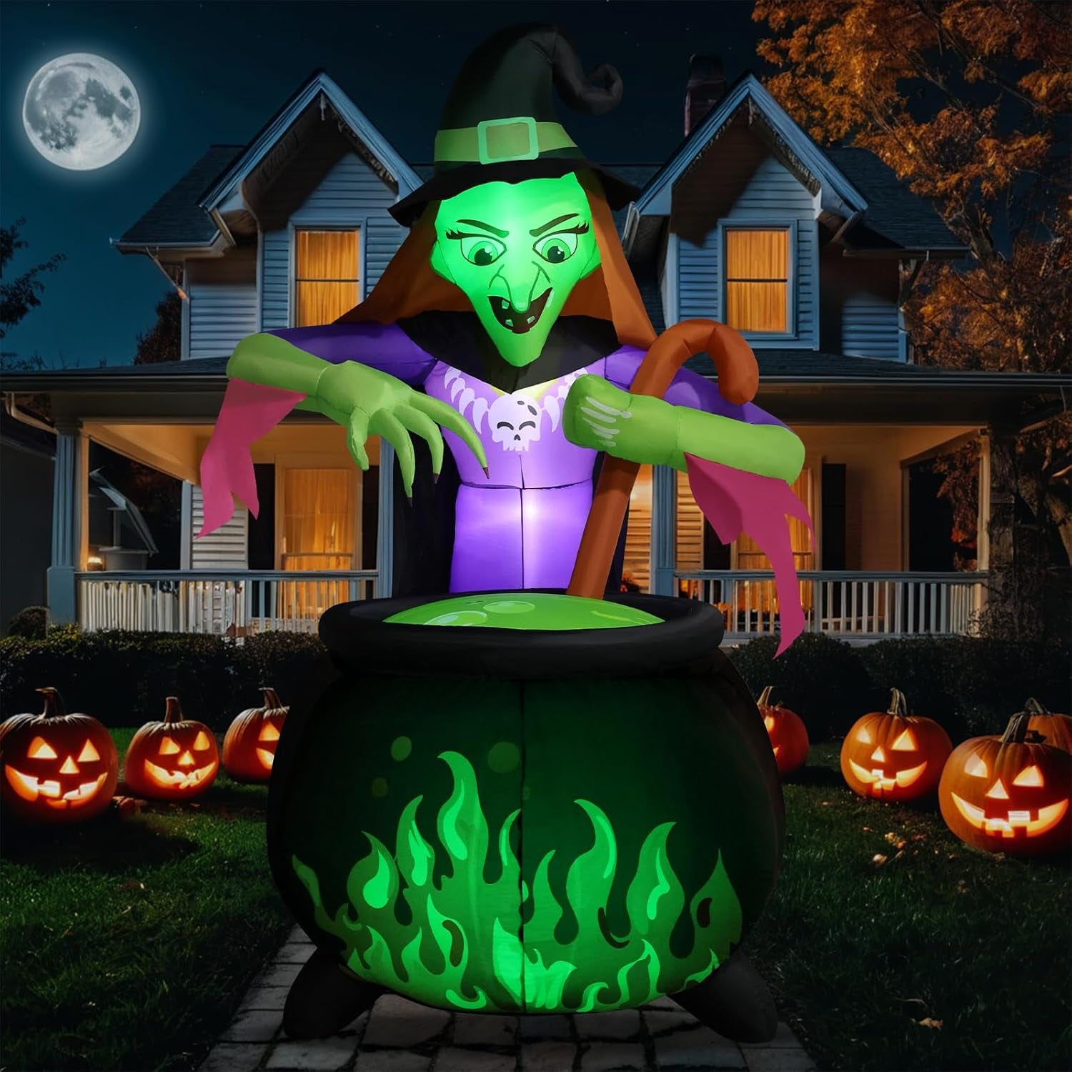 8.5Ft Tall Giant Halloween Inflatables Witch Cauldron Decorations, Scary Blow up Yard Decor Build-In 5 Led Lights for Outdoor Party Lawn Garden