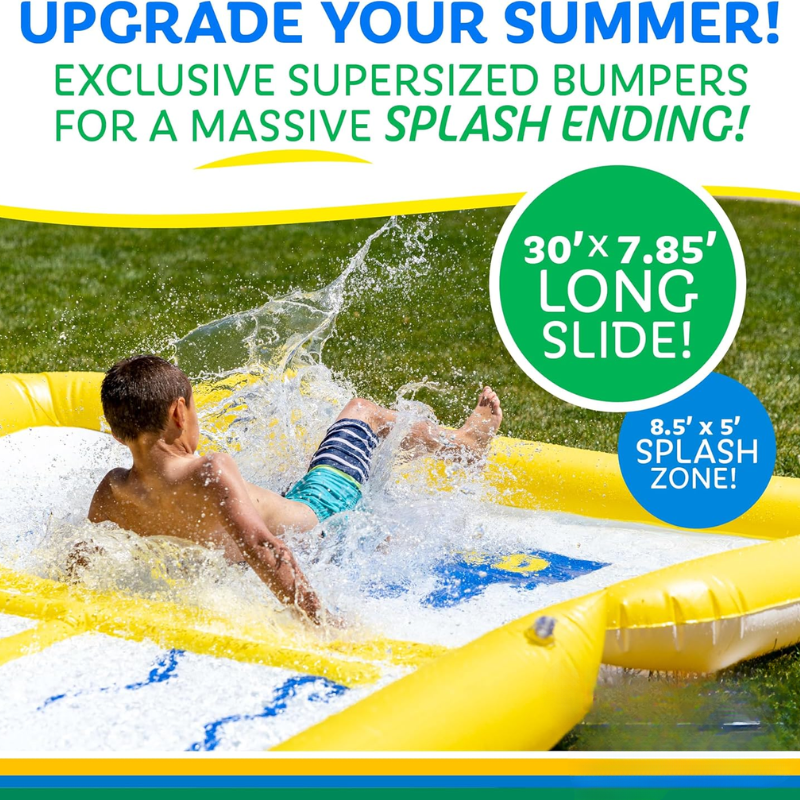 Ultimate Splash - Inflatable Water Slide with Bumpers, Pump & Riders