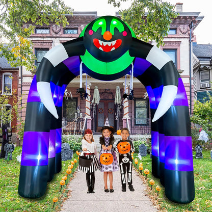 10 Ft Halloween Inflatable Spider Archway Decoration LED Light Up Giant Blow Up Spider Arch for Halloween Party Indoor Outdoor Garden Yard Decor