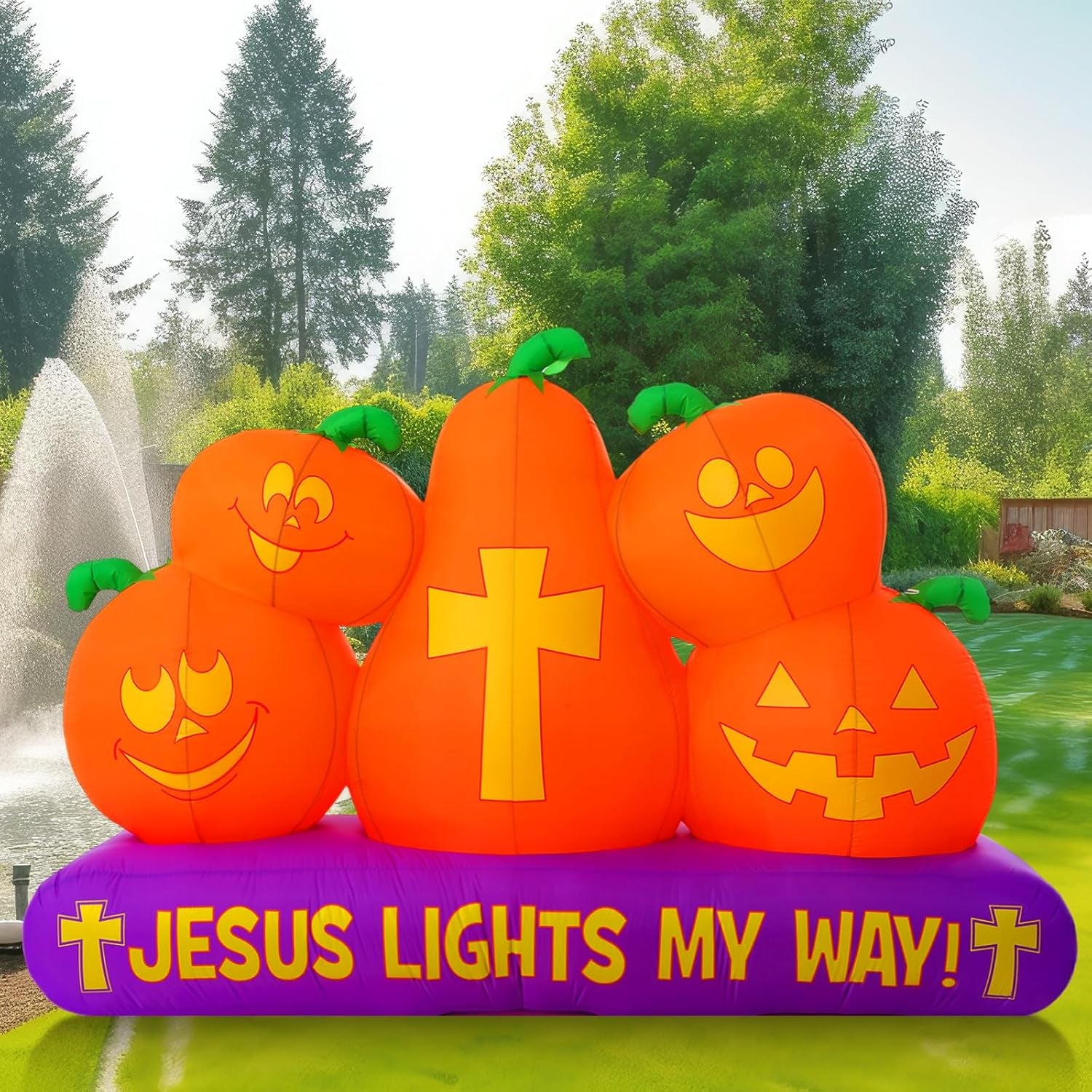 5 ft Halloween Christian Inflatable Pumpkins Decoration for Outdoor Jesus Lights My Way Inflatable Pumpkins Trunk or Treat Blow up Yard Decor Halloween with LED for Garden Lawn Holiday Decor