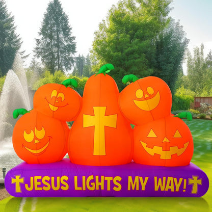 5 ft Halloween Christian Inflatable Pumpkins Decoration for Outdoor Jesus Lights My Way Inflatable Pumpkins Trunk or Treat Blow up Yard Decor Halloween with LED for Garden Lawn Holiday Decor
