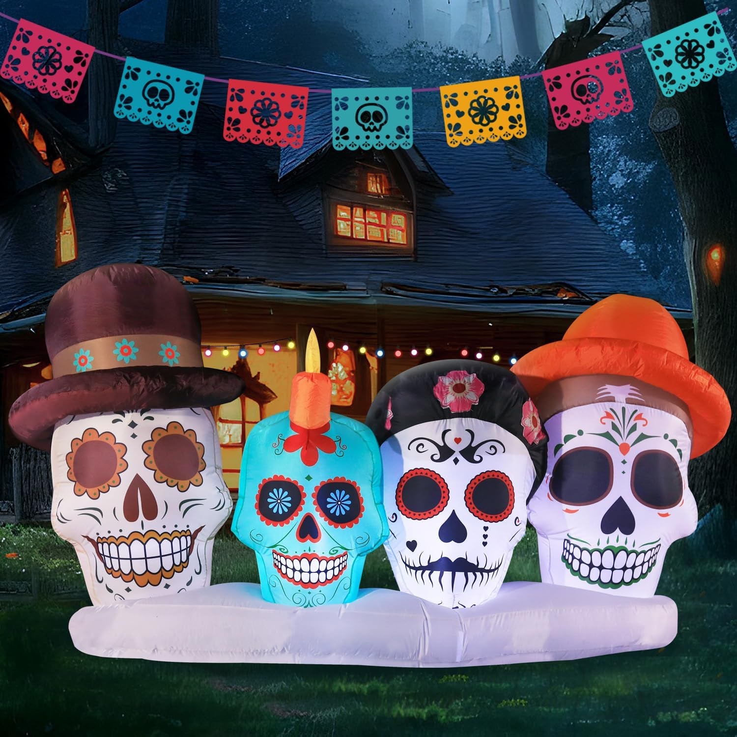 Halloween Inflatable Blow Up Decorations, Dia de Los Muertos 8FT Day of Dead Catrina Skulls, Built-in LEDs for Holiday Party, Garden, Lawn, Yard, Patio Décor