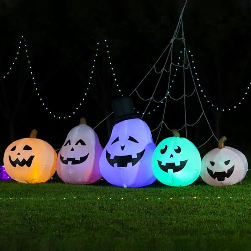 Long Halloween Inflatable White Pumpkin Built for Outdoor Displays